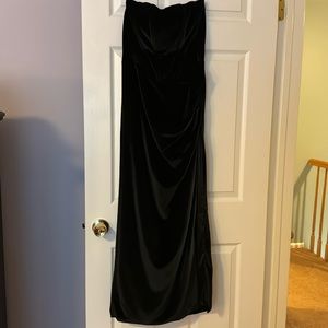 Bardot Velour Black Strapless Evening Dress